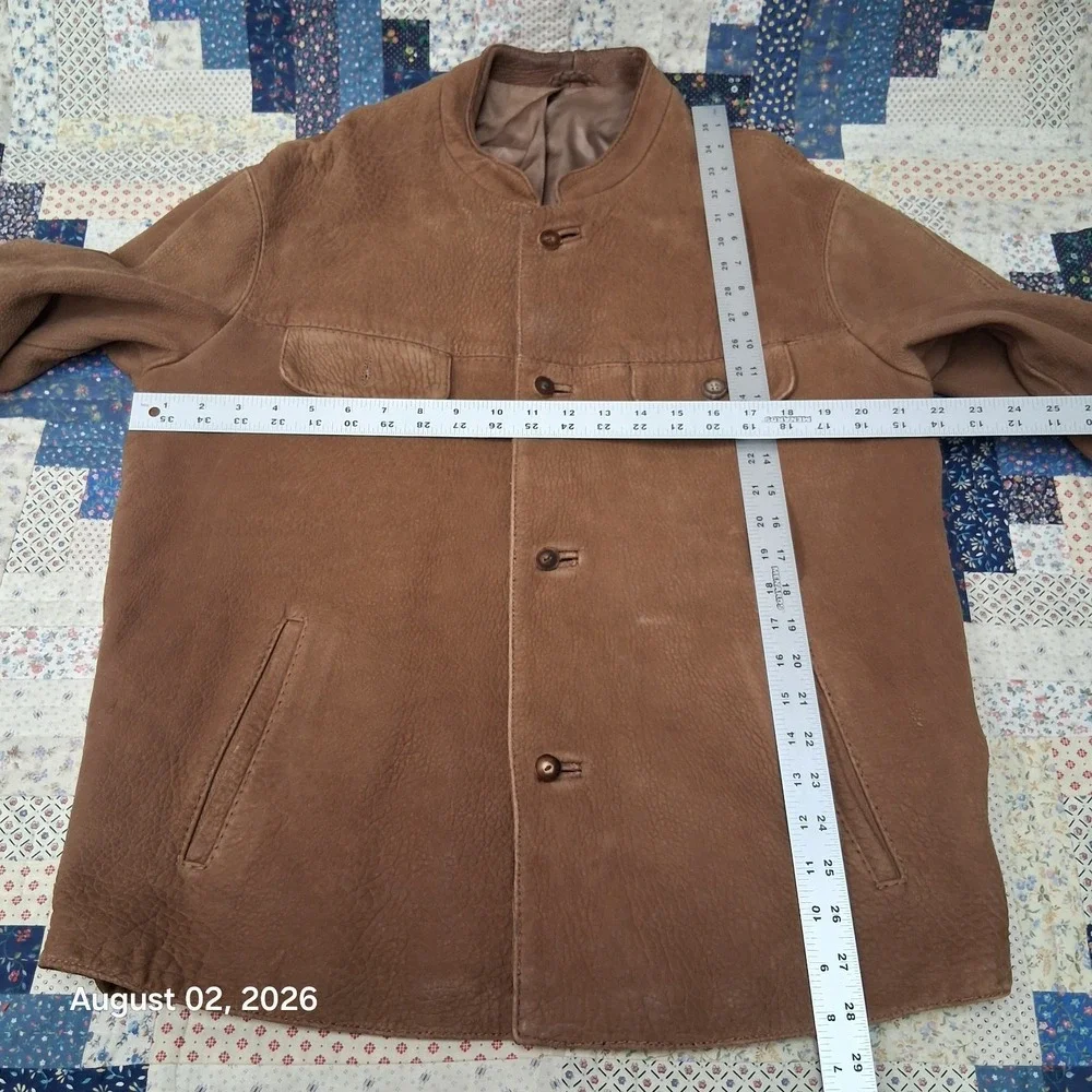 Vintage Eros Modelli Mens Brown Leather Field Jacket Medium Wooden Buttons